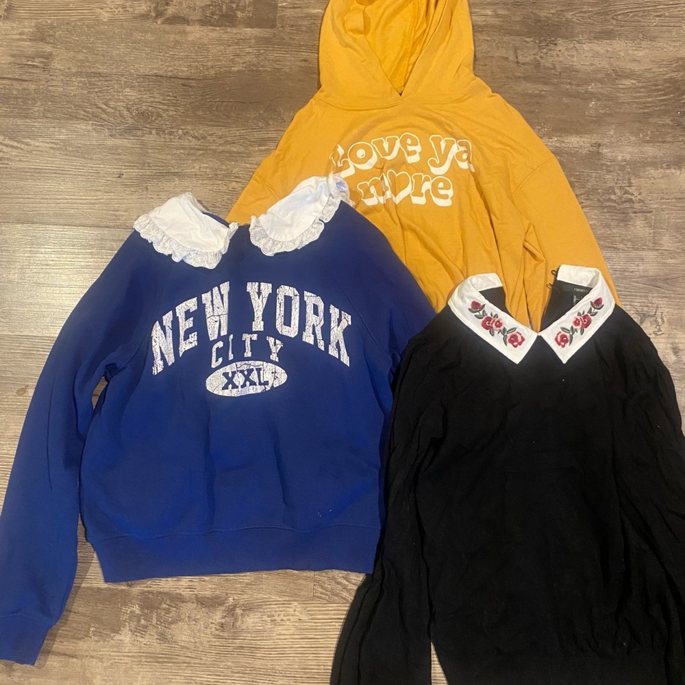 Forever 21 Blue, Yellow, and Black Sweatshirts & Hoodies